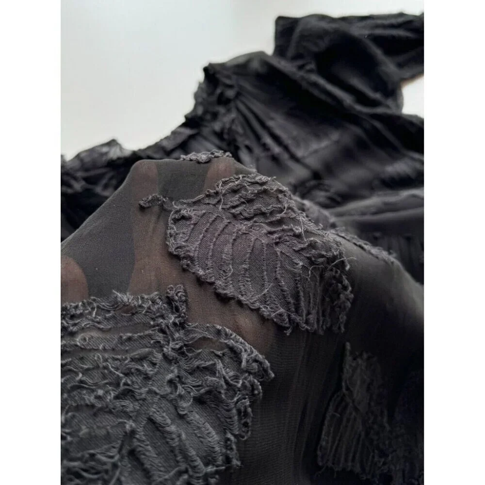 Aritzia WILFRED Dufour Black Sheer Leaf Jacquard Midi Peasant Dress, Size S - Picture 10 of 16